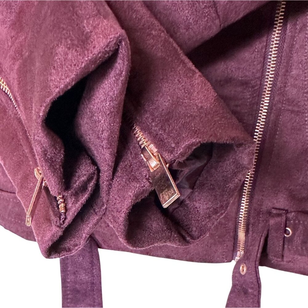 LC Lauren Conrad Faux Suede Size 8 Moto Jacket Belted Waist Rose Zipper Accents - Picture 4 of 9